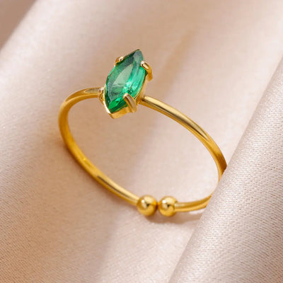 Mini Water Drop Zircon Ring Stainless Steel Gold Color — Adjustable Elegance