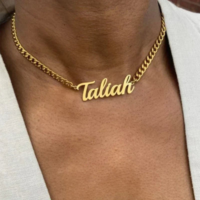 Old English Name Necklace with Cuban Chain in Stainless Steel