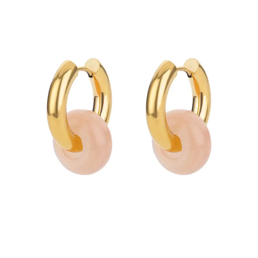 Natural Stone Drop Earrings for Women Stainless Steel Gold Color Opal Round Earrings Party Christmas Fashion Jewerly Gift Femme