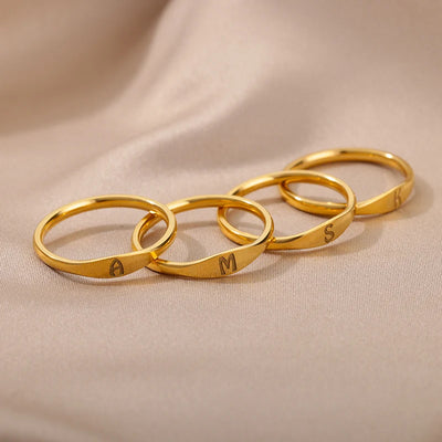Initial A-Z Letter Rings For Women Stainless Steel Ring Alphabet Name Finger Ring Punk Christmas Jewelry Gift Bijoux Femme