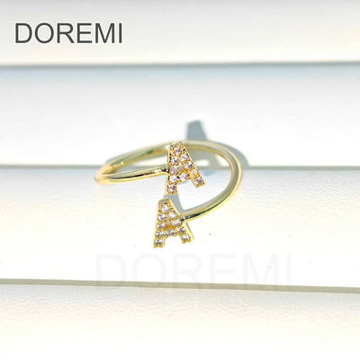 DOREMI Double Initial Letter White Zircon Letter Ring Custom Jewelry Initial Women Stagger Ring Gift Jewelry