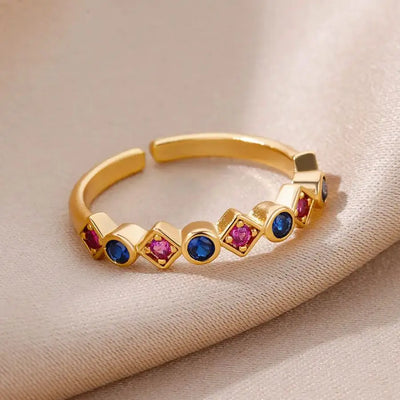 Mini Water Drop Zircon Ring Stainless Steel Gold Color — Adjustable Elegance