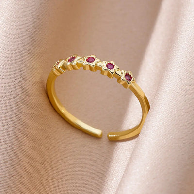Mini Water Drop Zircon Ring Stainless Steel Gold Color — Adjustable Elegance