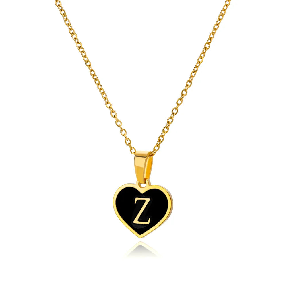 Collares con letras iniciales para mujer, cadena de clavícula, colgante de corazón, alfabeto, joyería de acero inoxidable, regalo