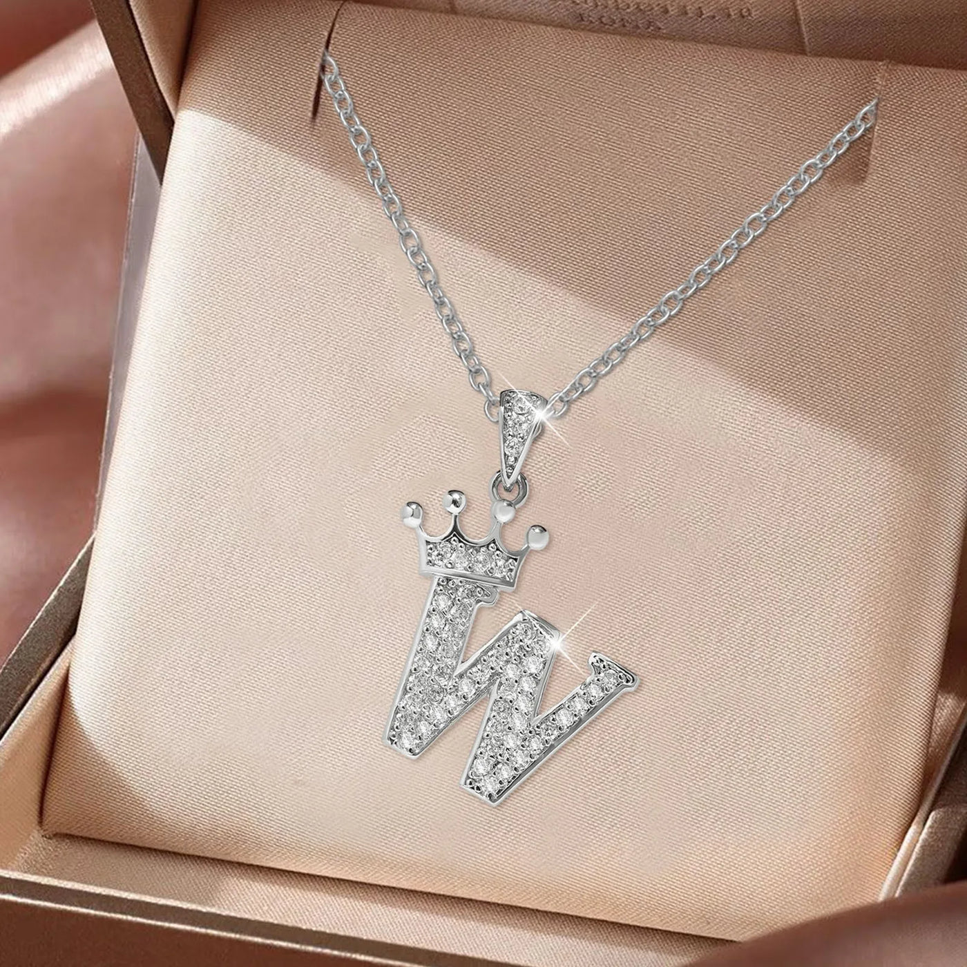 Luxury Stainless Steel Cubic Zirconia Name Crown Letter Pendant Necklace For Women Hip Hop Punk Girl Alphabet Fashion Jewelry