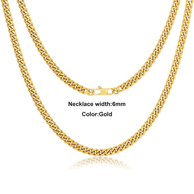 3mm 6mm Wide Stainless Steel Chain Cuban Link Chains Chokers Necklace For Mens Jewelry Silver Plated Solid Metal Fashion Jewelry
