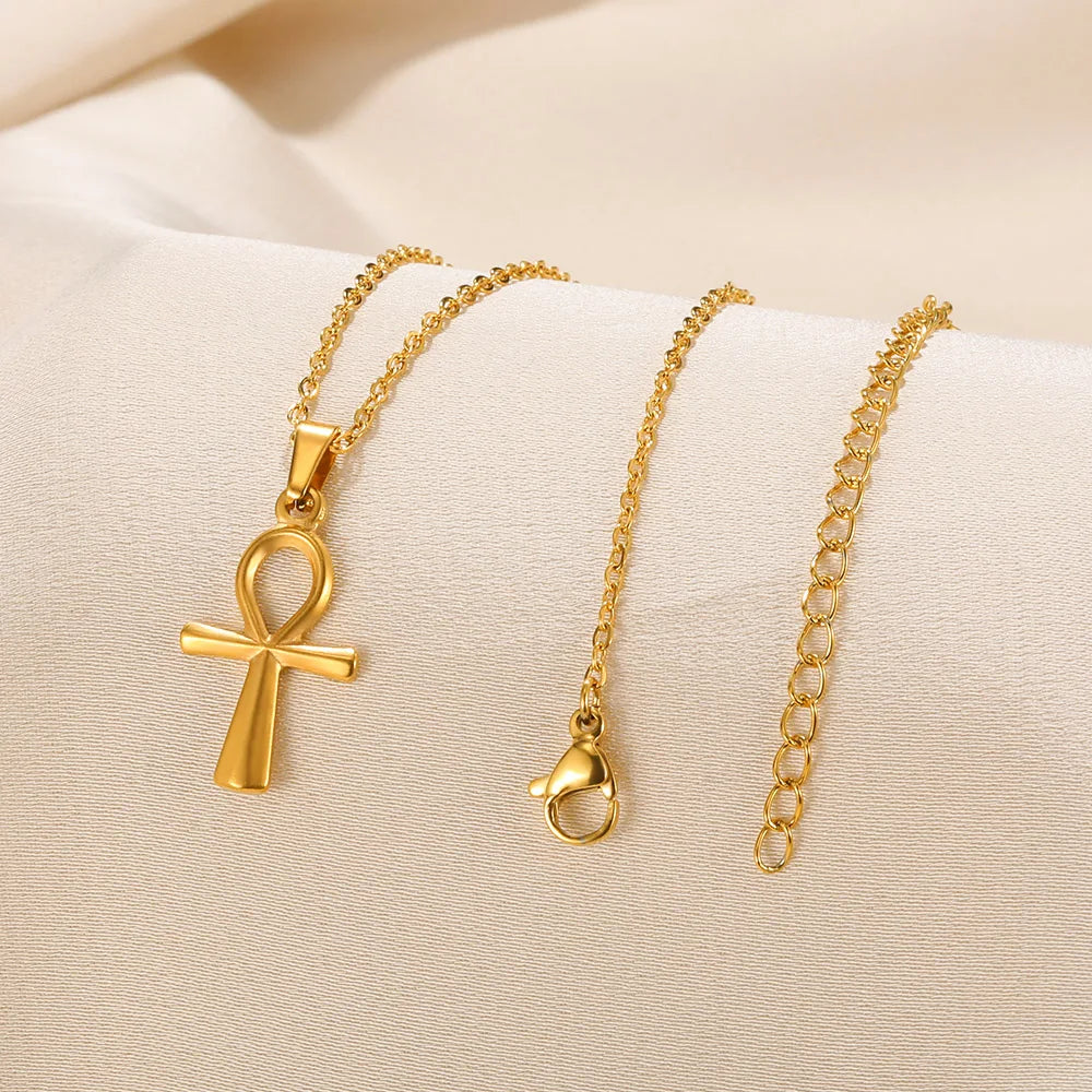 Cross Necklace For Women Classic Cross Collar Gold Color Egyptian Nile Ankh Choker Stainless Steel Chain Aesthetic Jewelry Gift