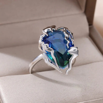 Zircon Flame Drop Rings For Women Gold Color Stainless Steel Water Drop Adjustable Ring Femme Wedding Party Jewelry Gift Femme