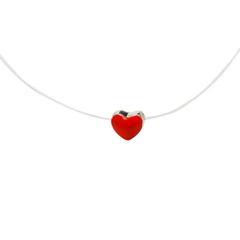 Transparent Fishing Line Necklace for Women Invisible Chain Clavicle Chain Rhinestone Zircon Heart Choker Trendy Jewelry