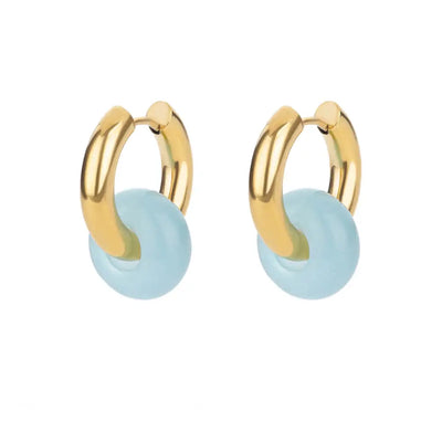 Natural Stone Drop Earrings for Women Stainless Steel Gold Color Opal Round Earrings Party Christmas Fashion Jewerly Gift Femme