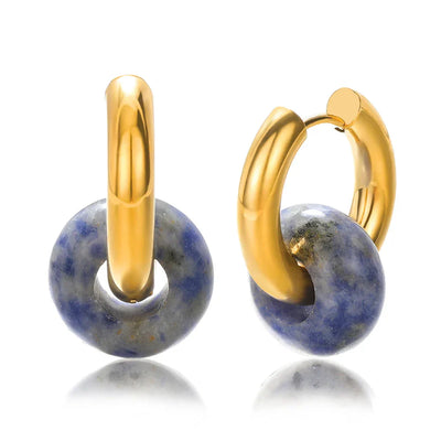 Natural Stone Drop Earrings for Women Stainless Steel Gold Color Opal Round Earrings Party Christmas Fashion Jewerly Gift Femme