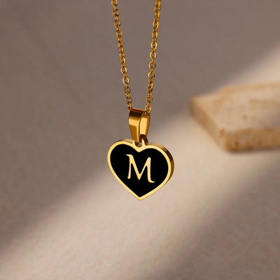 Collares con letras iniciales para mujer, cadena de clavícula, colgante de corazón, alfabeto, joyería de acero inoxidable, regalo