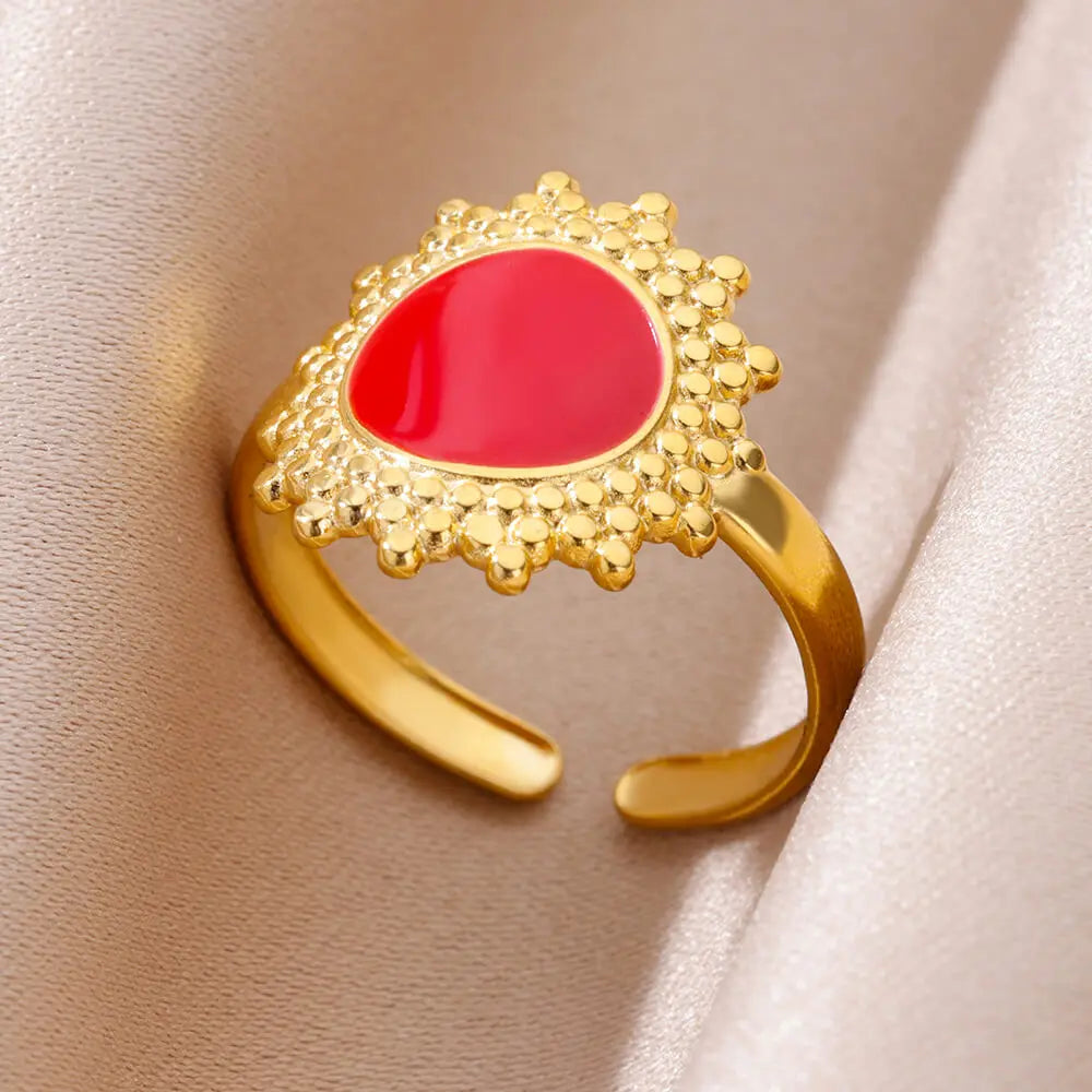 Mini Water Drop Zircon Ring Stainless Steel Gold Color — Adjustable Elegance