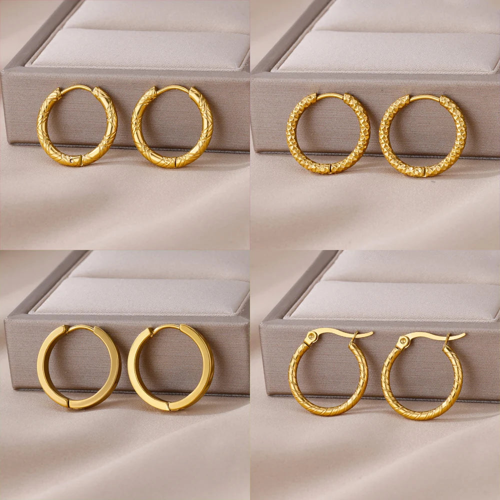 Stainless Steel Earrings for Women Gold Color Round Hoop Earrings 2023 Trending New Classic Couple Ear Piercing Jewelry aretes