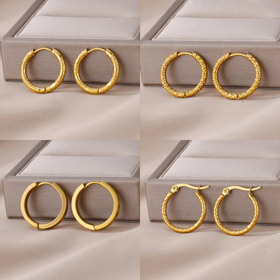 Stainless Steel Earrings for Women Gold Color Round Hoop Earrings 2023 Trending New Classic Couple Ear Piercing Jewelry aretes