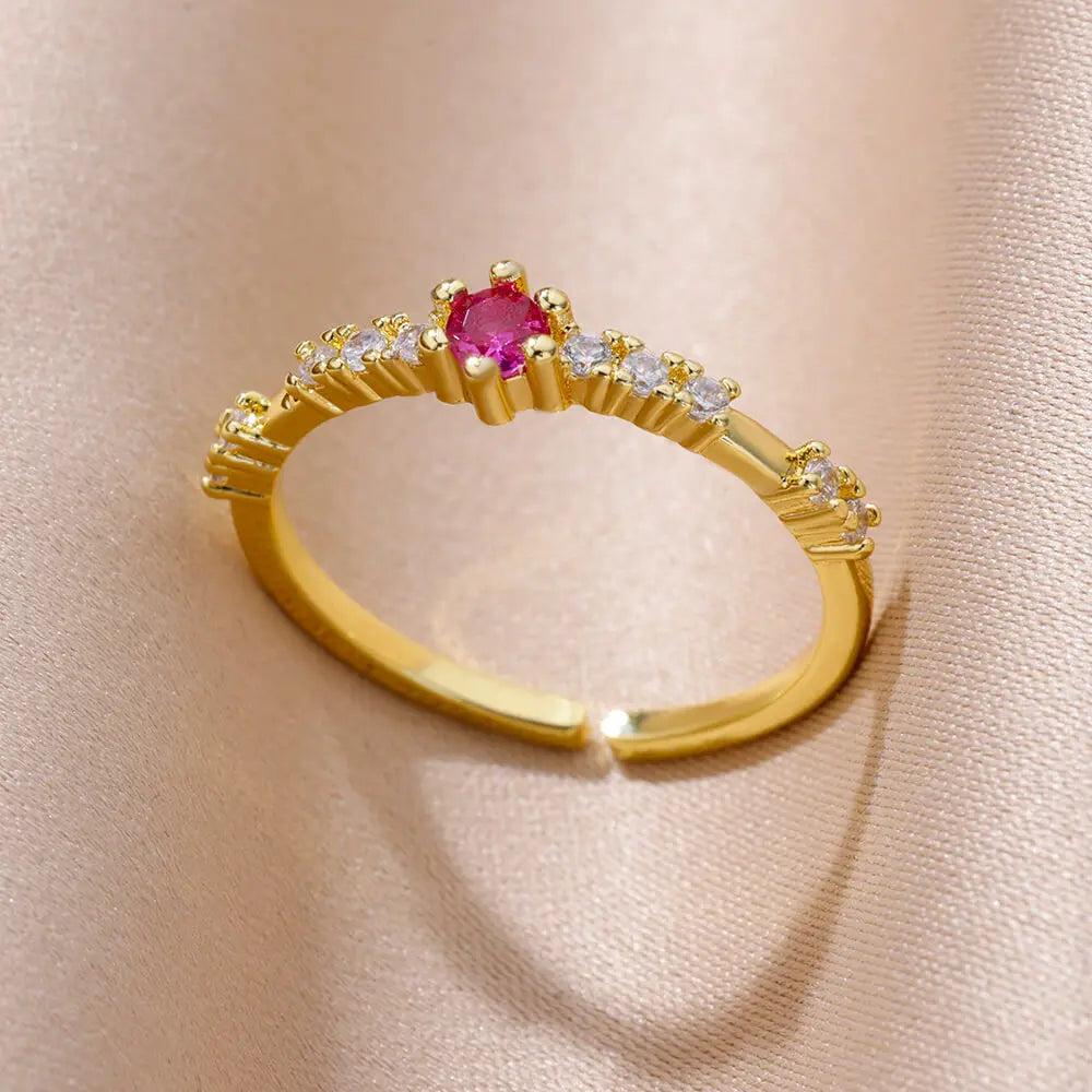 Mini Water Drop Zircon Ring Stainless Steel Gold Color — Adjustable Elegance