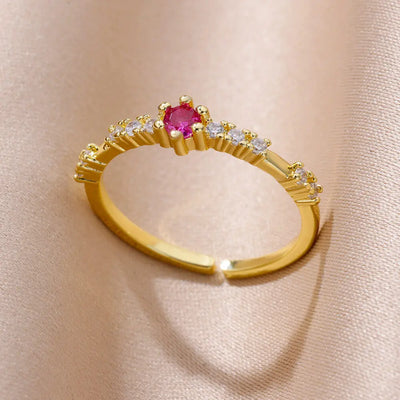 Mini Water Drop Zircon Ring Stainless Steel Gold Color — Adjustable Elegance