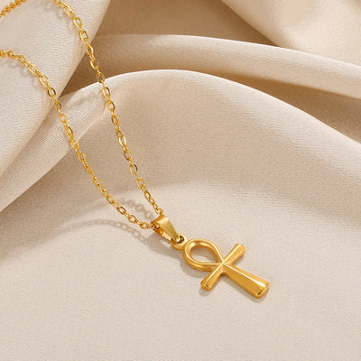 Cross Necklace For Women Classic Cross Collar Gold Color Egyptian Nile Ankh Choker Stainless Steel Chain Aesthetic Jewelry Gift