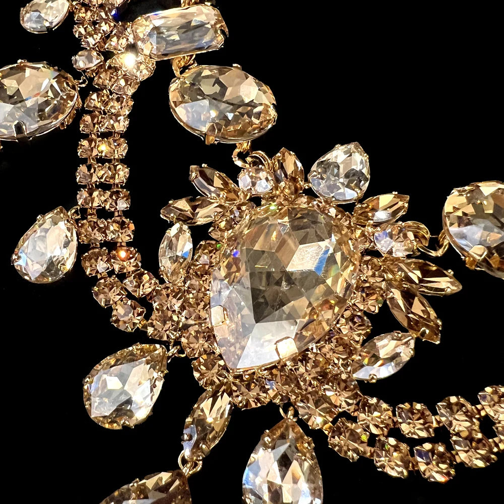 Stonefans Yellow Rhinestone Statement Choker Necklace for Women Exaggerated Water Drop Crystal Collar Choker Christmas Jewelry