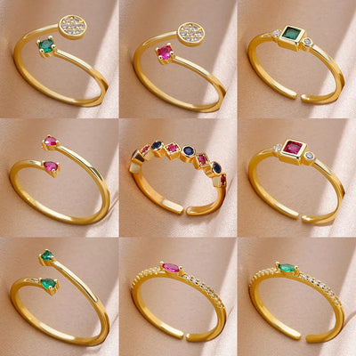 Mini Water Drop Zircon Ring Stainless Steel Gold Color — Adjustable Elegance