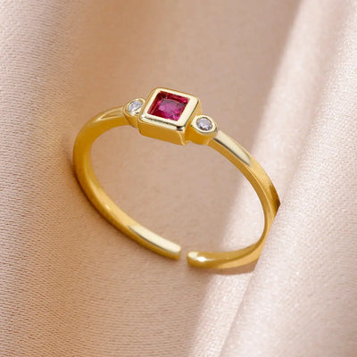 Mini Water Drop Zircon Ring Stainless Steel Gold Color — Adjustable Elegance