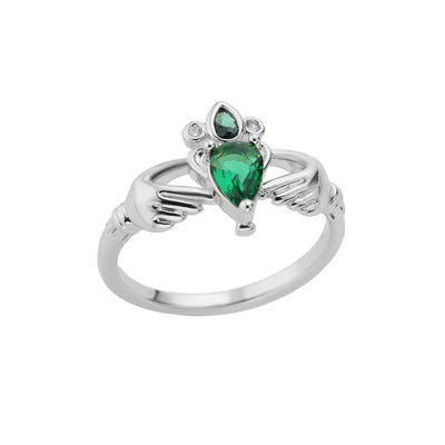 Anillo de acero inoxidable de lujo en tono dorado con piedra preciosa simulada.