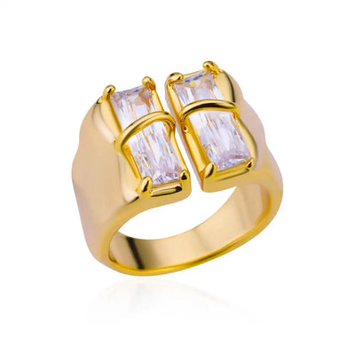 Geometric Zircon Open Ring for Women Stainless Steel Luxury Rhinestone Crystal Ring 2023 New Wedding Jewelry anillos