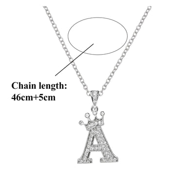 Luxury Stainless Steel Cubic Zirconia Name Crown Letter Pendant Necklace For Women Hip Hop Punk Girl Alphabet Fashion Jewelry