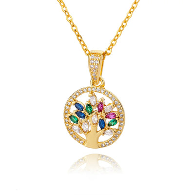 Collar de acero inoxidable para mujer, colgante redondo de árbol de la vida, collar con cristales y diamantes de imitación, joyería, regalo, bisutería femenina