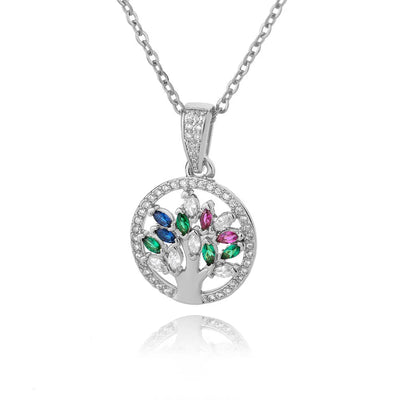 Collar de acero inoxidable para mujer, colgante redondo de árbol de la vida, collar con cristales y diamantes de imitación, joyería, regalo, bisutería femenina