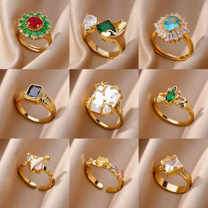 Gold-Plated Zircon Square Ring Stainless Steel – Wrapped Fashion Ring 2025