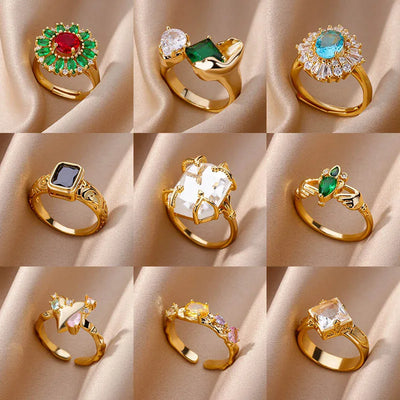 Gold-Plated Zircon Square Ring Stainless Steel – Wrapped Fashion Ring 2025