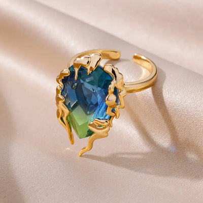 Zircon Flame Drop Rings For Women Gold Color Stainless Steel Water Drop Adjustable Ring Femme Wedding Party Jewelry Gift Femme