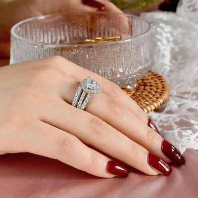 Newshe 925 Sterling Silver Wedding Engagement Rings Set for Women Pear Cut AAAAA CZ Imitation Diamond Vintage Bridal Jewelry