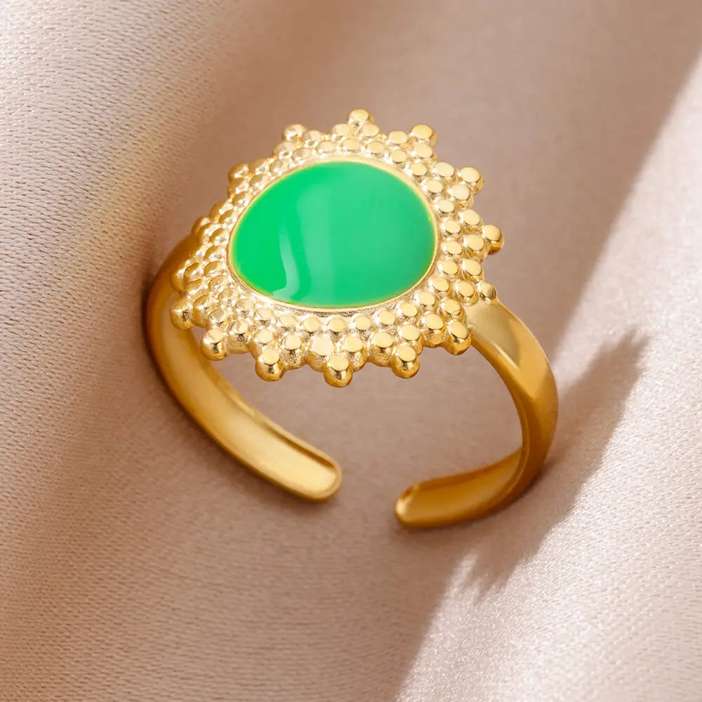 Mini Water Drop Zircon Ring Stainless Steel Gold Color — Adjustable Elegance