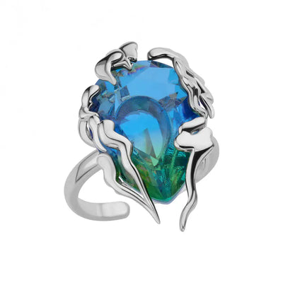 Zircon Flame Drop Rings For Women Gold Color Stainless Steel Water Drop Adjustable Ring Femme Wedding Party Jewelry Gift Femme