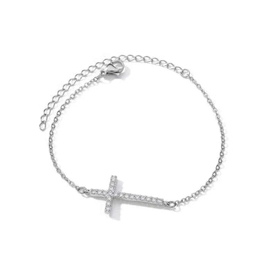 Unisex Gold Stainless Steel Crystal Cross Bracelet