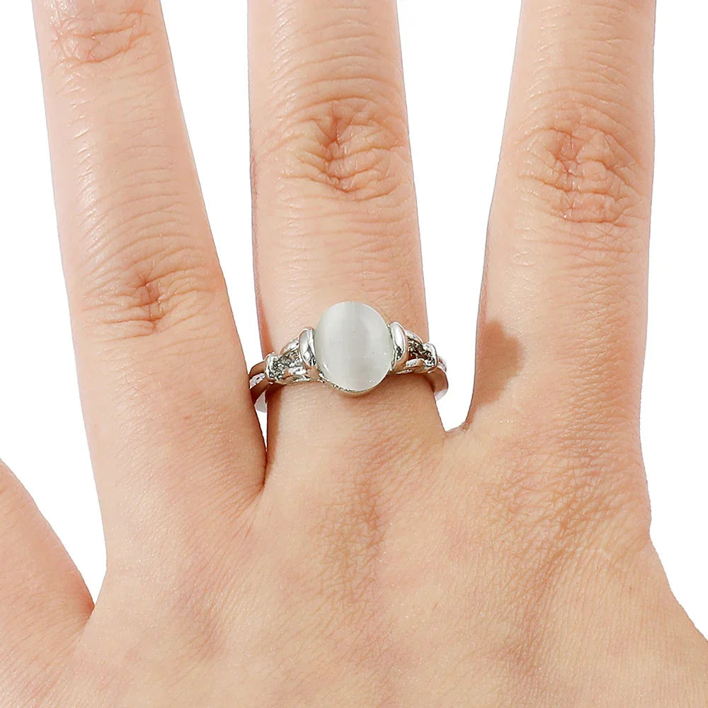 Twilight Saga Bella Ring Silver Plated Opal Jewelry worn by model  to highlight sparkle.