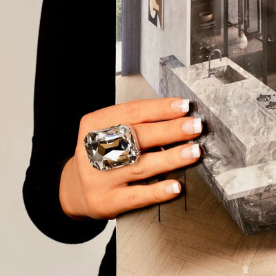 Stone Fans Gorgeous Rectangle Crystal Large Rings Statement Colorful Champagne Jewelry Adjustable Exaggerated Ring for Women