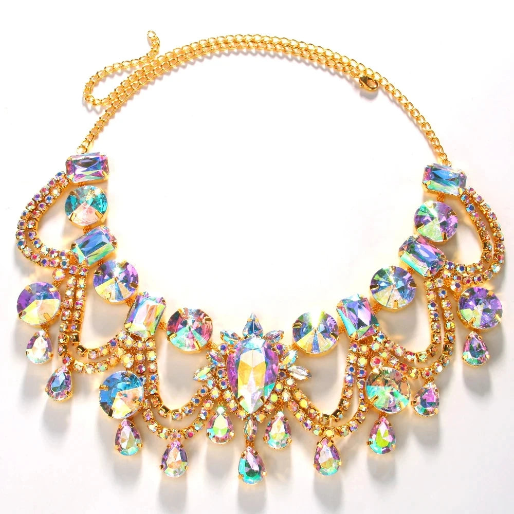 Stonefans Yellow Rhinestone Statement Choker Necklace for Women Exaggerated Water Drop Crystal Collar Choker Christmas Jewelry