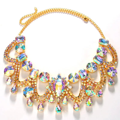 Stonefans Yellow Rhinestone Statement Choker Necklace for Women Exaggerated Water Drop Crystal Collar Choker Christmas Jewelry