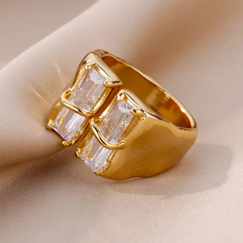 Geometric Zircon Open Ring for Women Stainless Steel Luxury Rhinestone Crystal Ring 2023 New Wedding Jewelry anillos