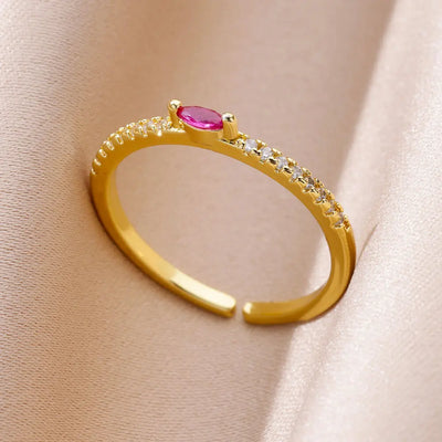 Mini Water Drop Zircon Ring Stainless Steel Gold Color — Adjustable Elegance