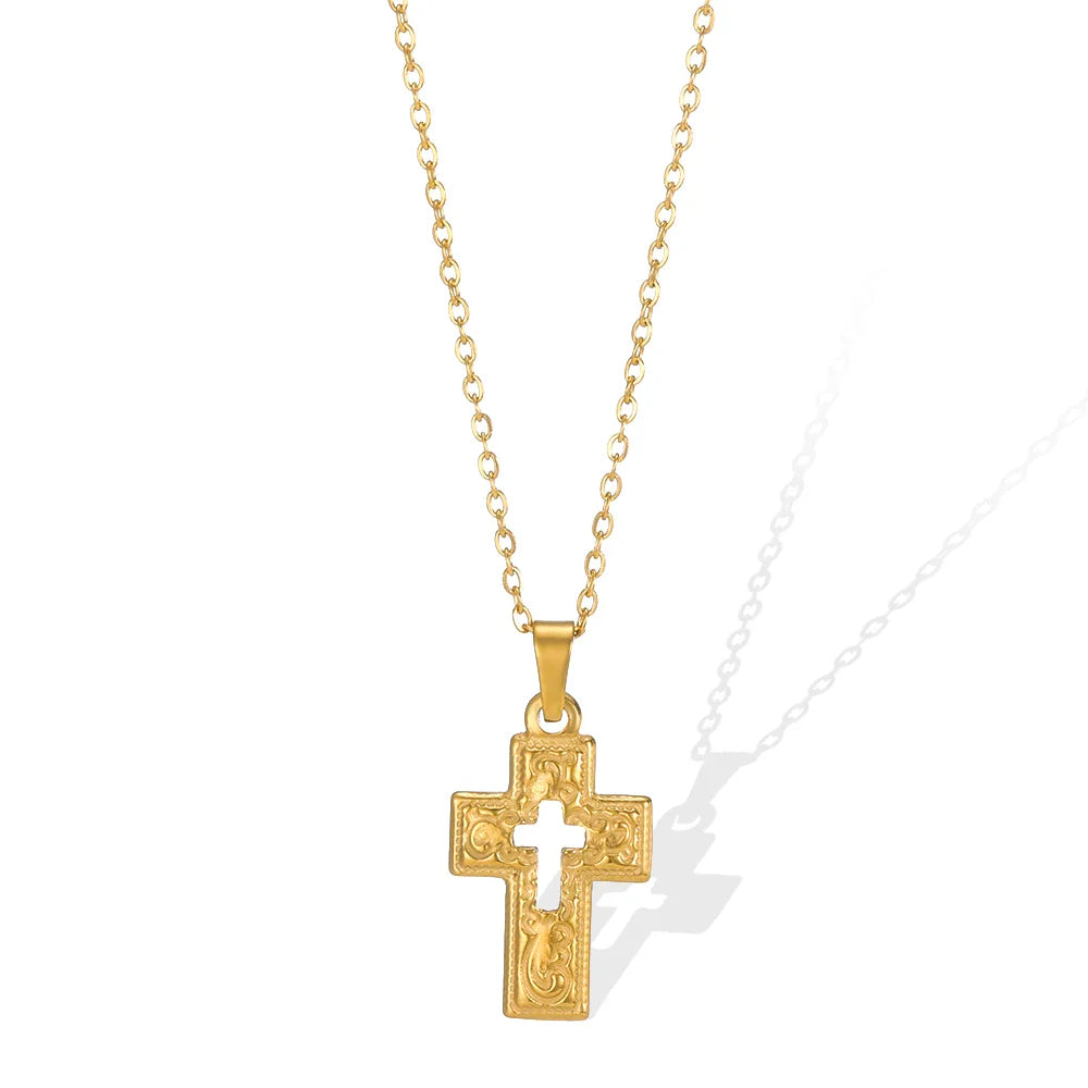 Cross Necklace For Women Classic Cross Collar Gold Color Egyptian Nile Ankh Choker Stainless Steel Chain Aesthetic Jewelry Gift