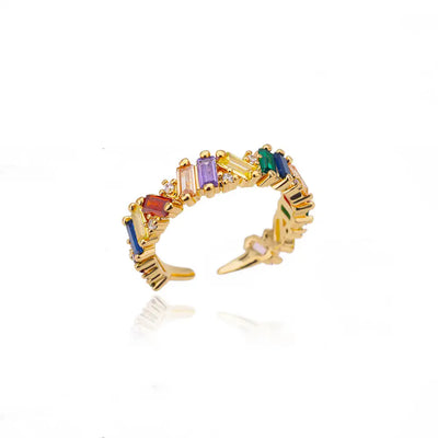 Zircon Crystal Stone Rainbow Rings For Women Stainless Steel Gold Color Wedding Couple Ring Christmas Jewelry Gift Bijoux Femme