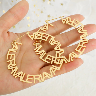 Pendientes de aro personalizados, pendientes de aro con letras, pendientes circulares, pendientes de bambú con nombre, pendientes con nombre personalizado, regalo para mamá, joyería