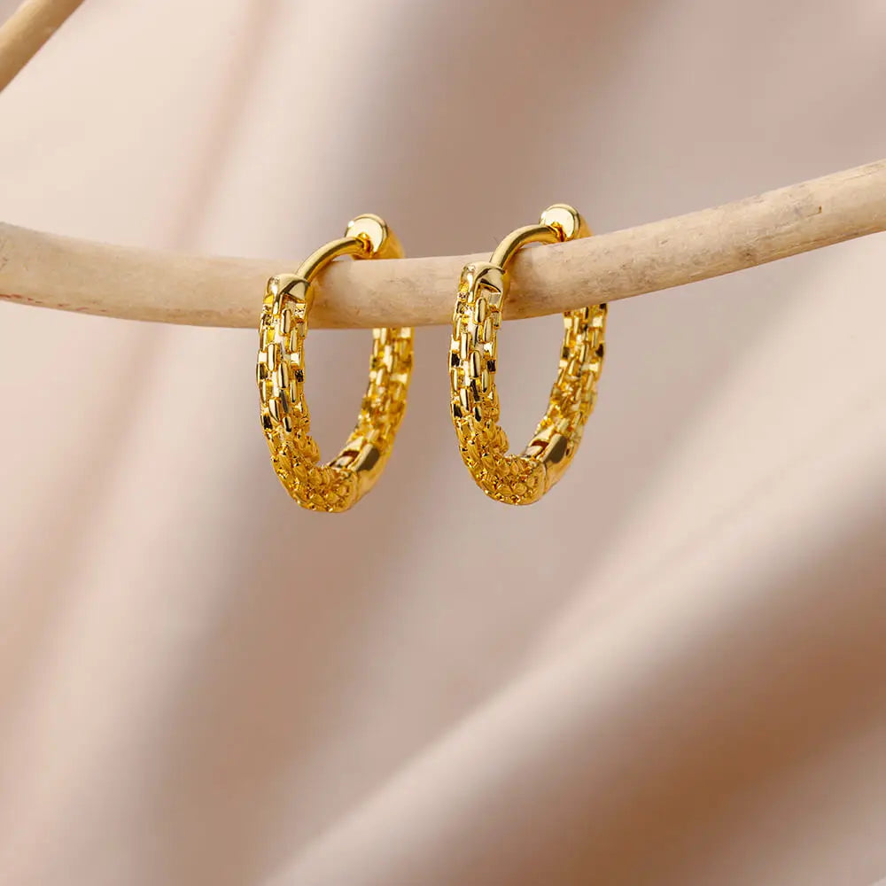 Stainless Steel Hoop Earrings For Women Gold Color Geometric Square Zircon Earring Female Wedding Aesthetic Jewerly Gift mujer