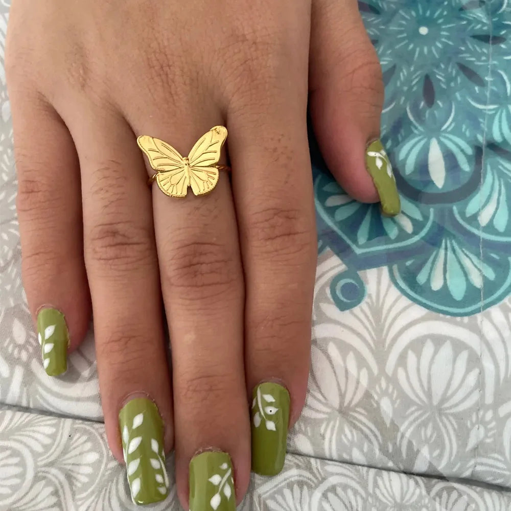Fashion Butterfly Ring For Women Gold Color Stainless Steel Adjustable Finger Ring Y2k Jewelry Wedding Party Gift