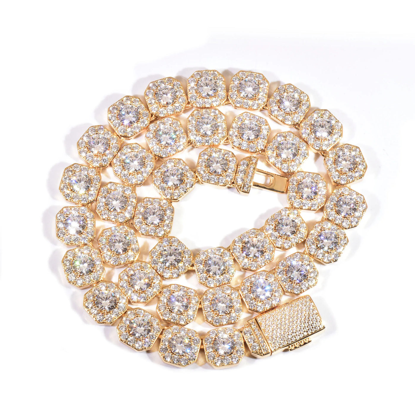 CUC 12mm Square Clustered Chain Necklace For Women Men HipHop Link Choker Iced Out Zirconia Gold Color Fashion Rock Jewelry
