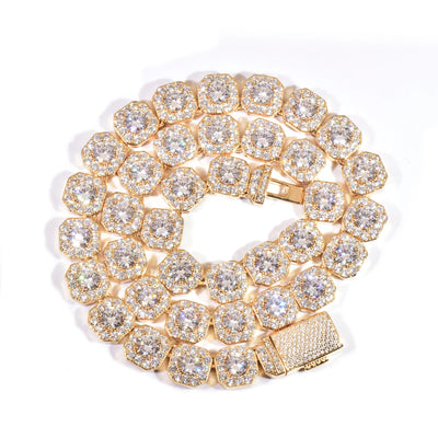 CUC 12mm Square Clustered Chain Necklace For Women Men HipHop Link Choker Iced Out Zirconia Gold Color Fashion Rock Jewelry